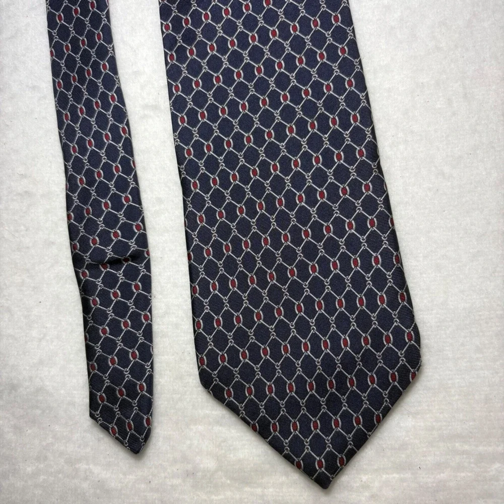Brooks‎ Brothers Makers Mens Silk Tie Navy Red Geometric Chain Link Made in USA